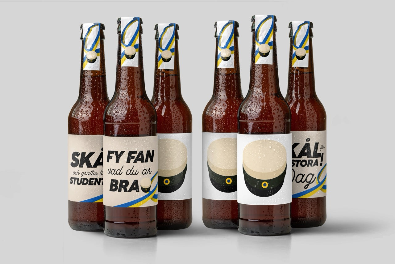 Studentpresent – Öl mixpack med unika etiketter (6-pack)