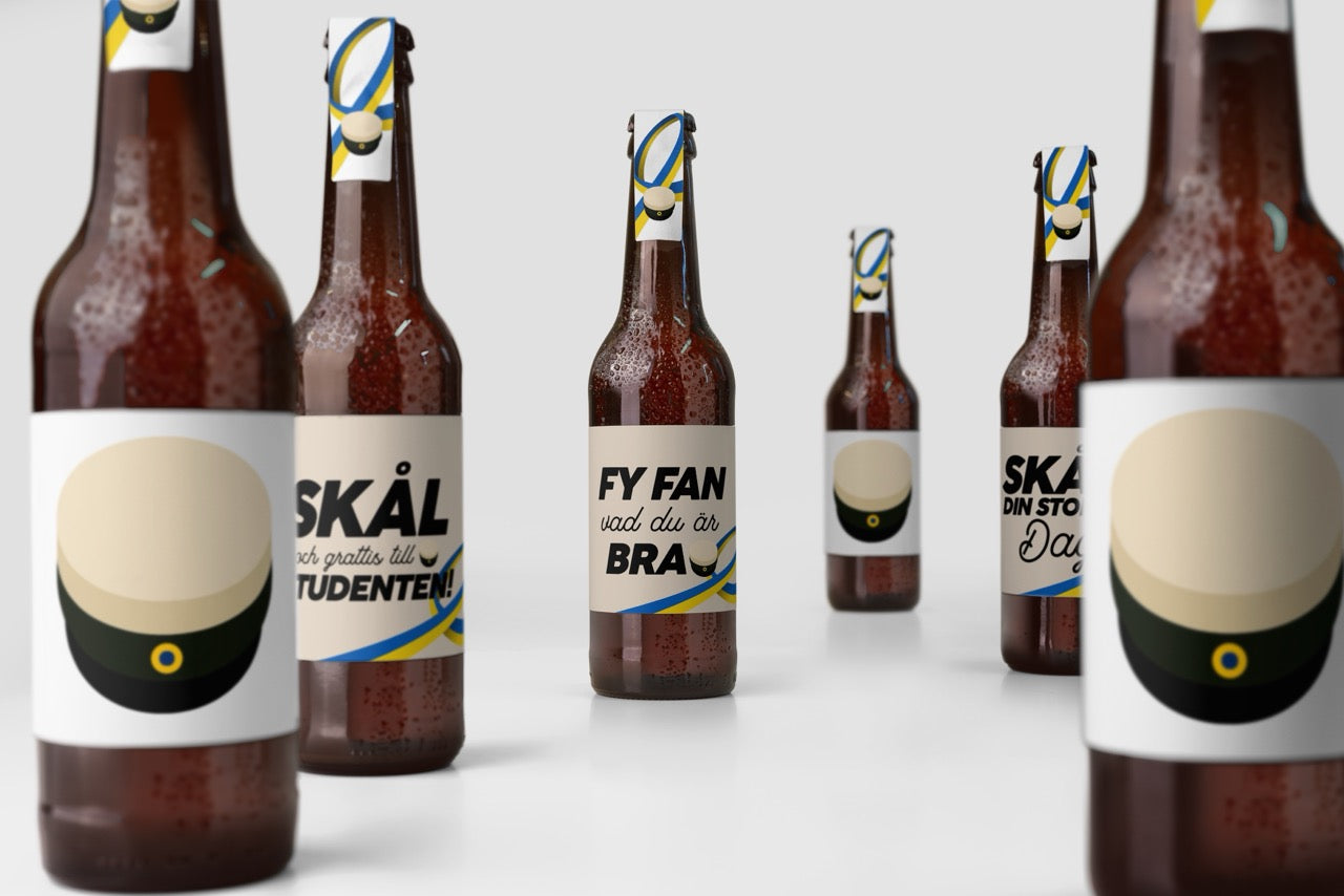 Studentpresent – Öl mixpack med unika etiketter (6-pack)