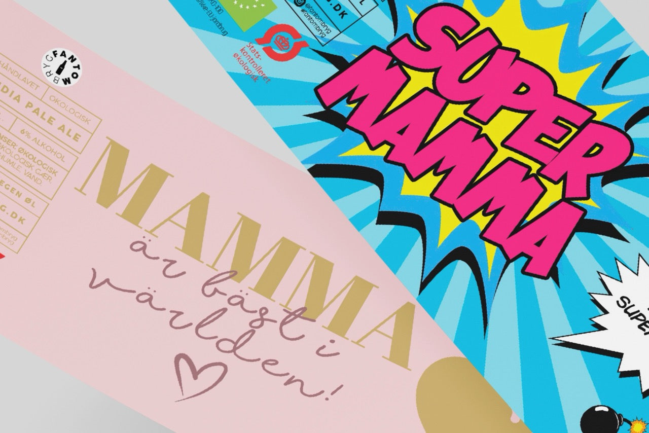 Mors dag-present med ekologisk hantverksöl och Supermamma-design från Fantombryg
