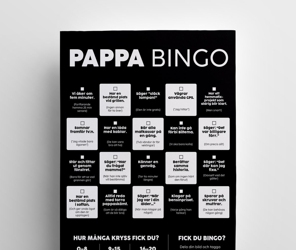 Pappa Bingo – roligt spel för pappa med 20 bingorutor
