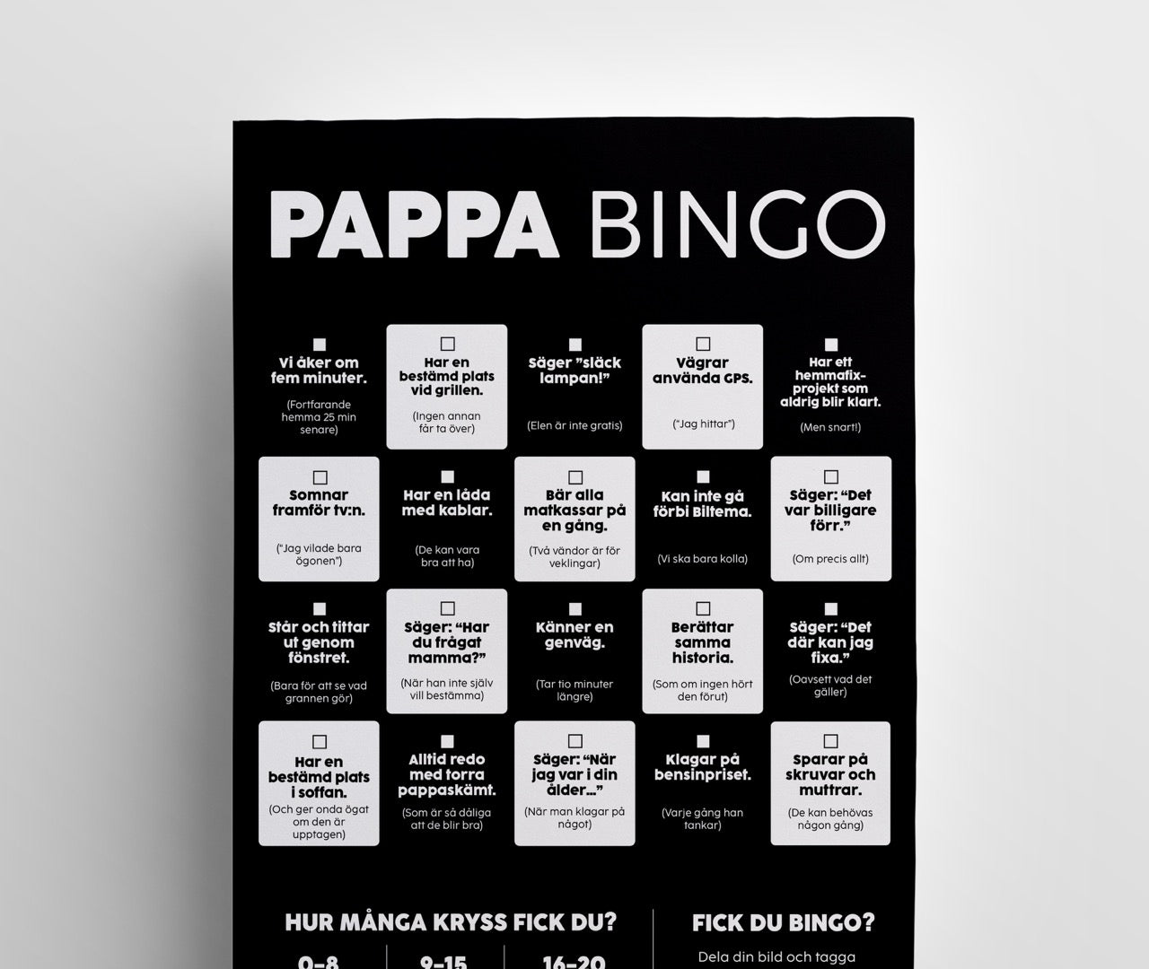 Pappa Bingo – roligt spel för pappa med 20 bingorutor