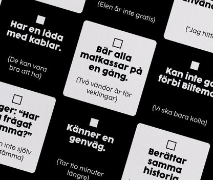 Närbild på Pappa Bingo med roliga påståenden och bingorutor om pappa