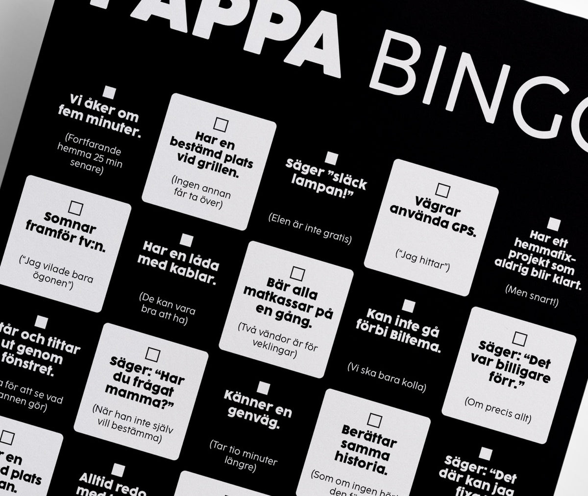 Pappa Bingo med roliga bingorutor om pappa – spel till fars dag